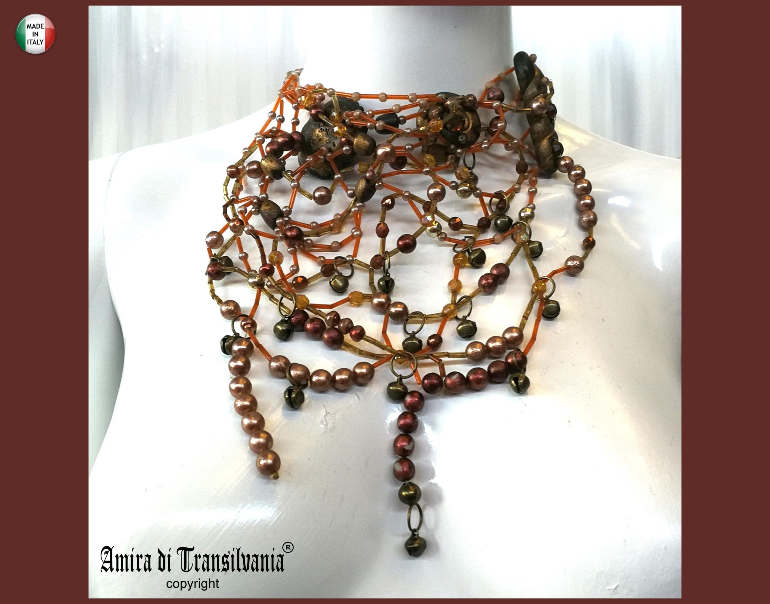 Handmade Lace Choker, Copper Pearl Bib Necklace, Marie Antoinette Jewelry