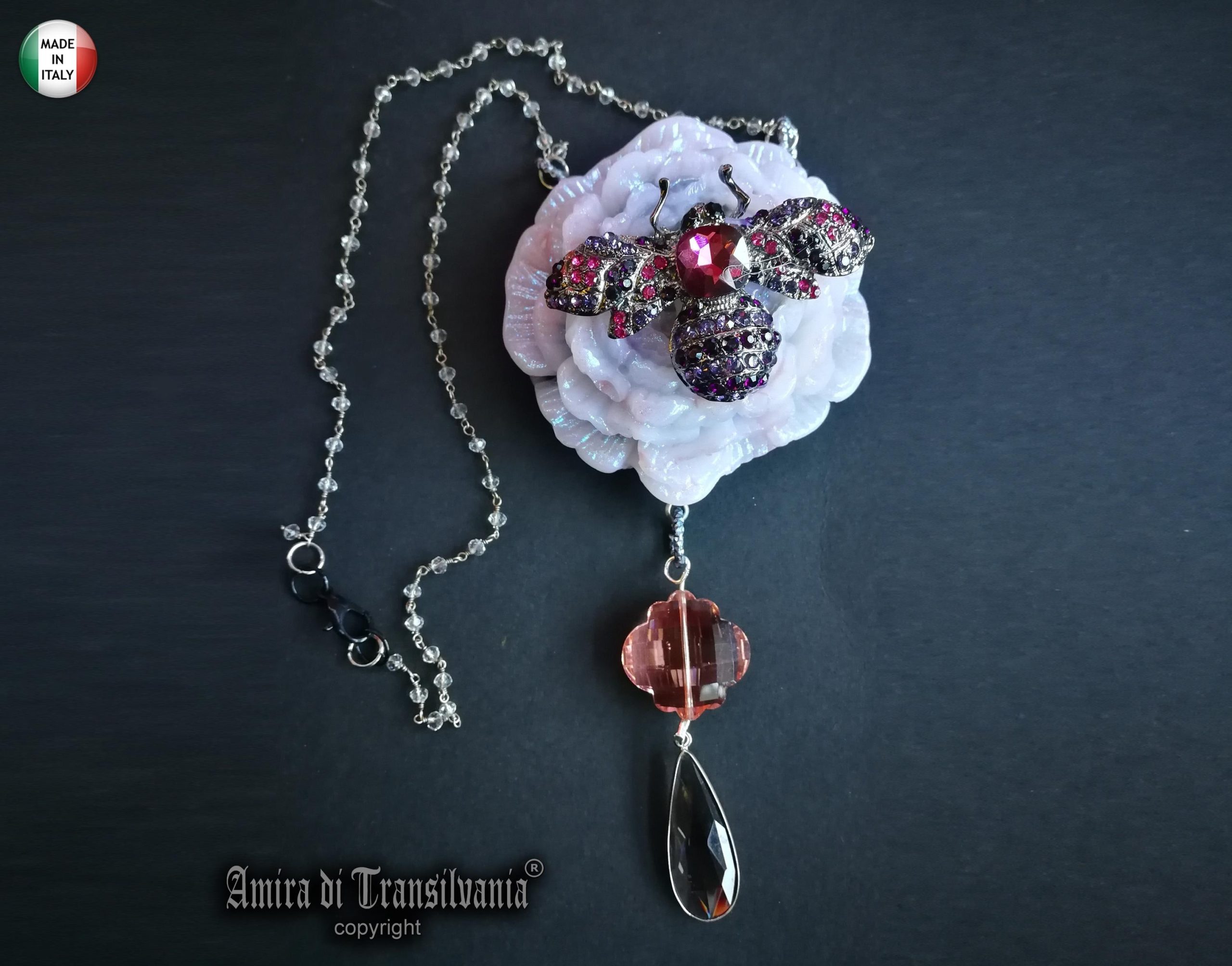 Art Deco Bee Necklace, Belle Epoque Locket, Handmade Italian Jewelry