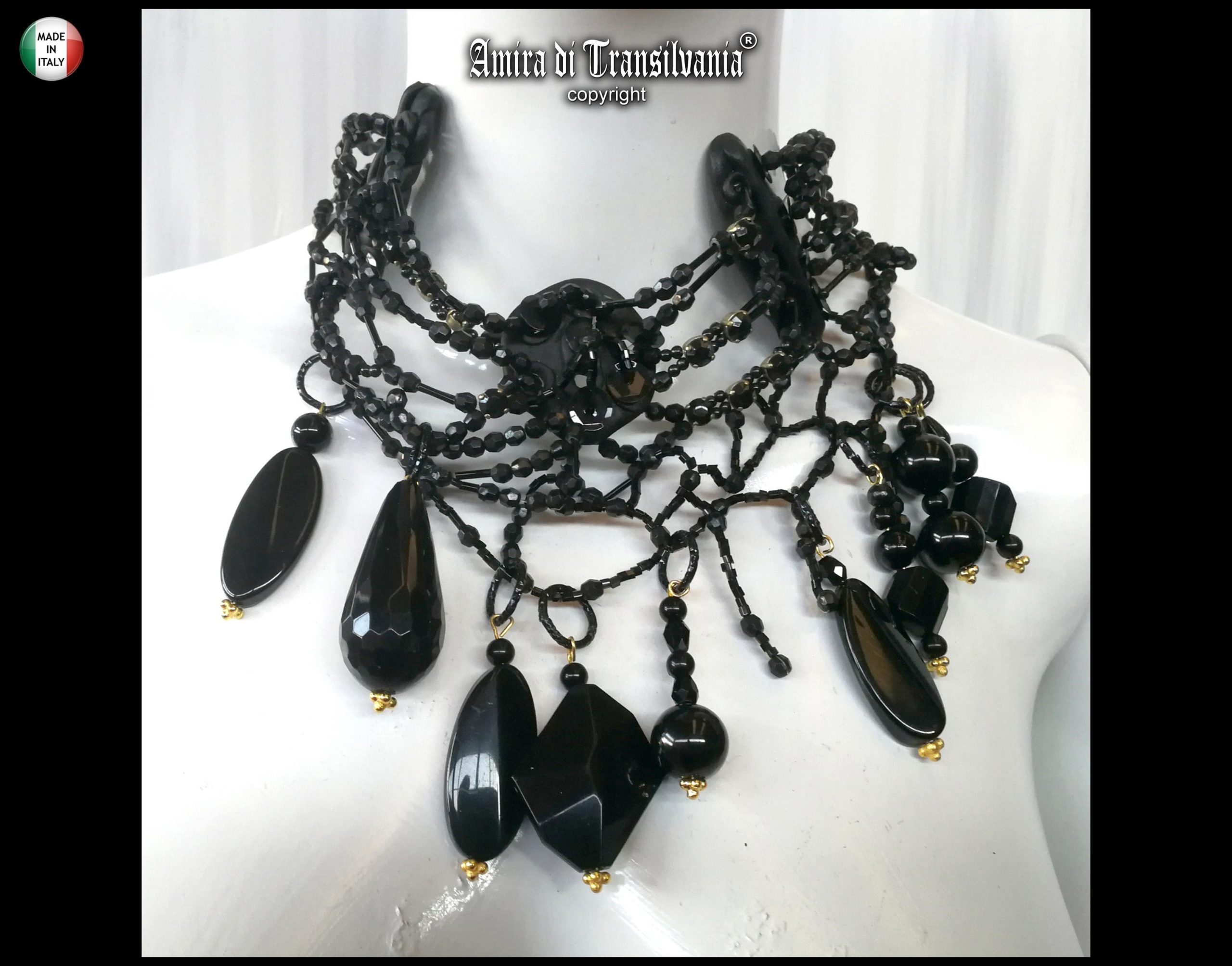 Gothic Beaded Choker, Embroidered Jewelry Bib, Victorian Necklace