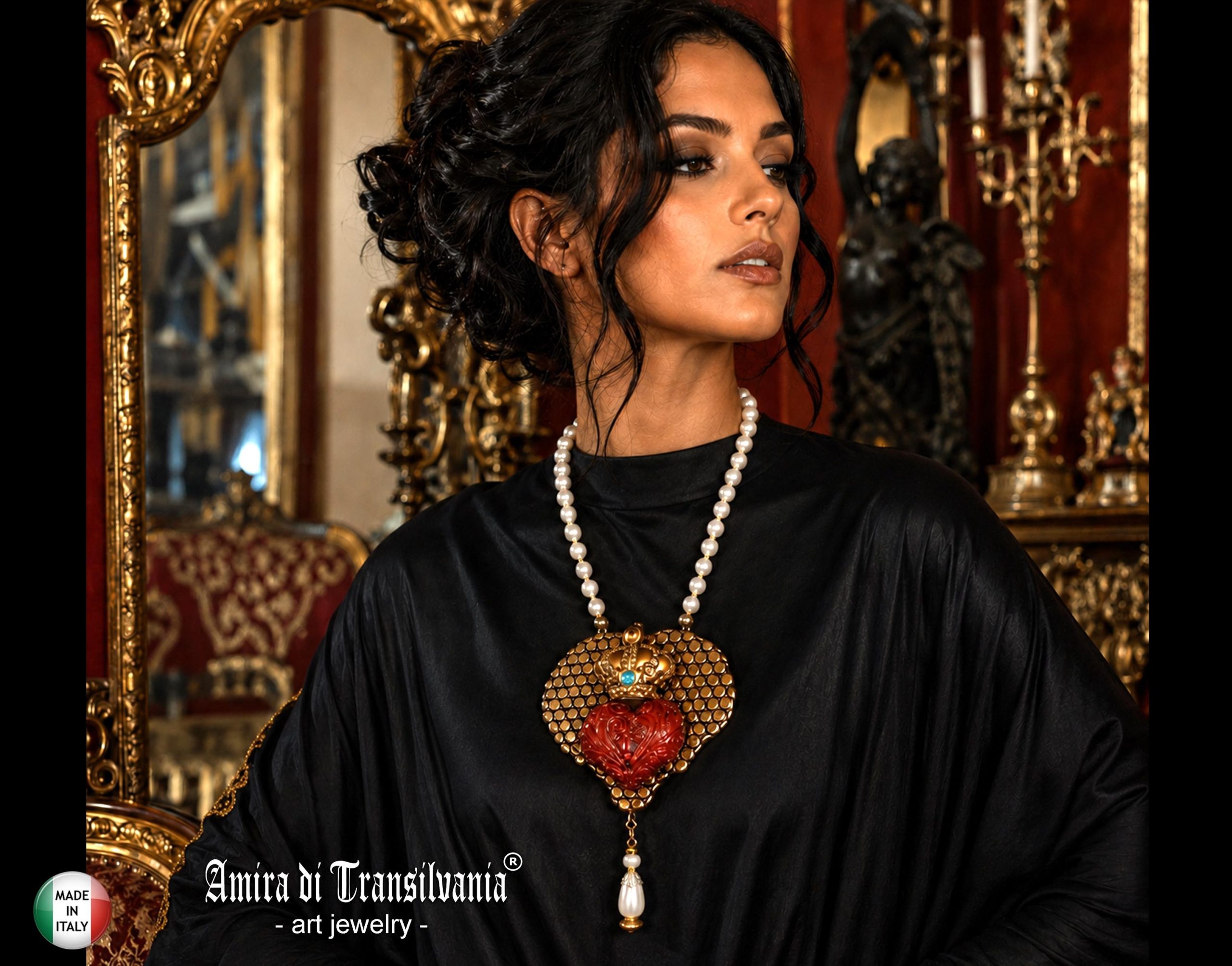 Luxury Necklace, Bee Nest Bumble Honey Pendant, Broken Heart Jewelry Charm Pearl Royal Crown