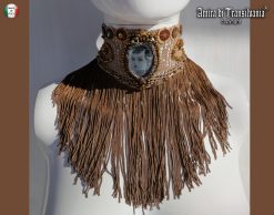 Handmade Macrame Lace Choker, Cameo Medallion, Fringe Collar