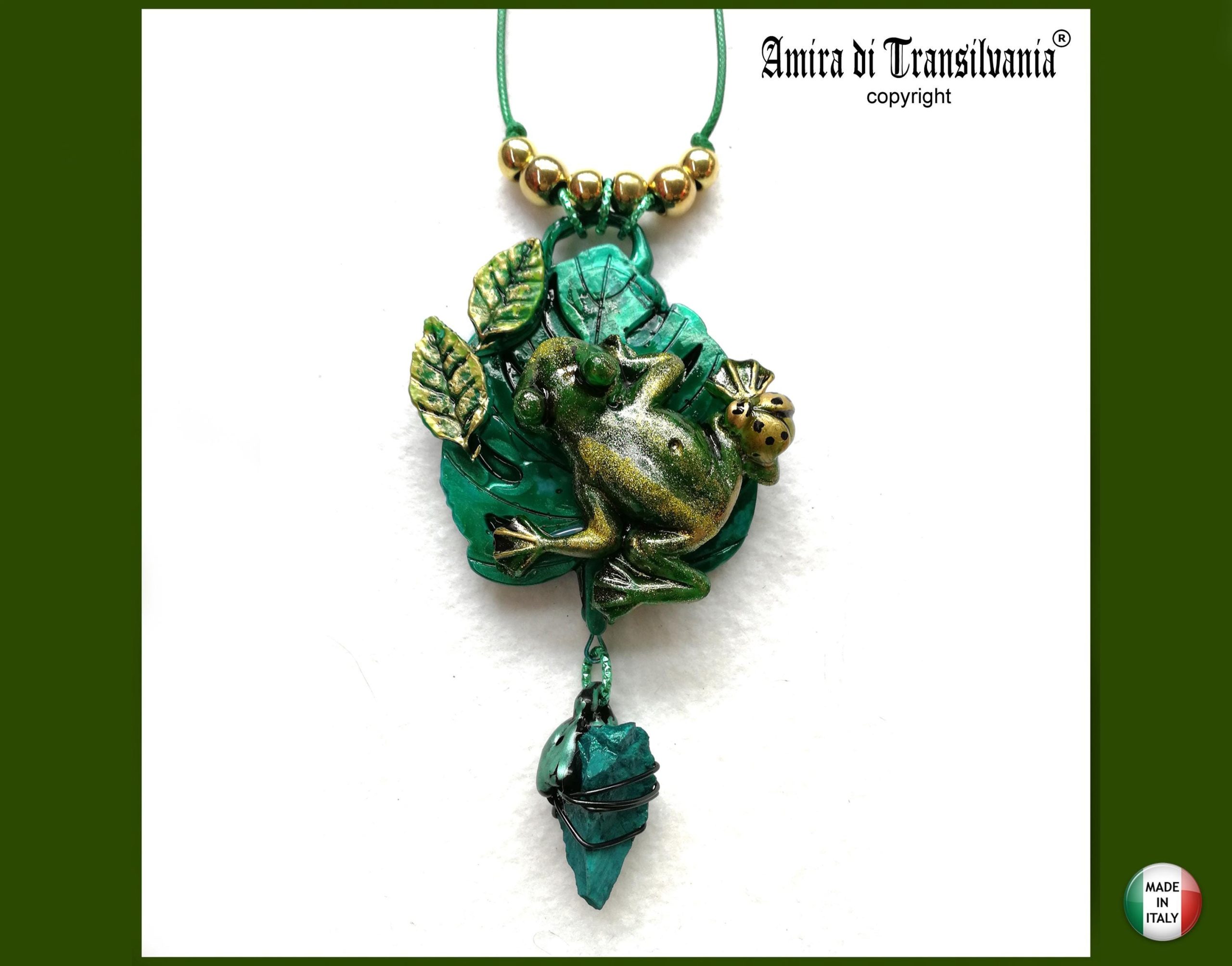 Witch Familiar Frog Necklace, Polymer Clay Amulet, Spirit Guide Jewelry