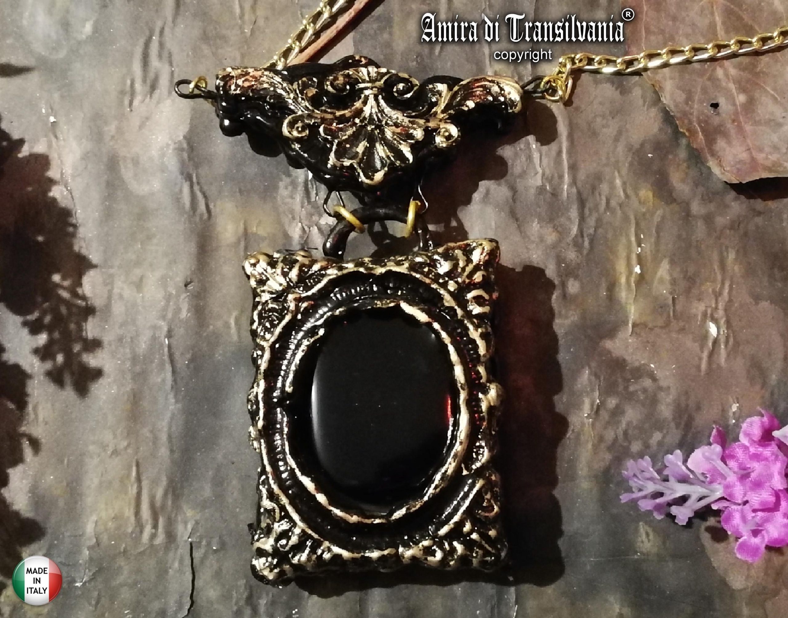 Snow White Witch Mirror Necklace, Gothic Victorian Locket, Handmade in Italy