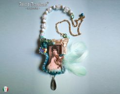 Belle Epoque Photo Charm Necklace, Feather Pendant, Art Deco Nouveau Jewelry