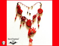 Red Anatomical Heart Statement Necklace, Evil Eye, Bee and Flower Charms