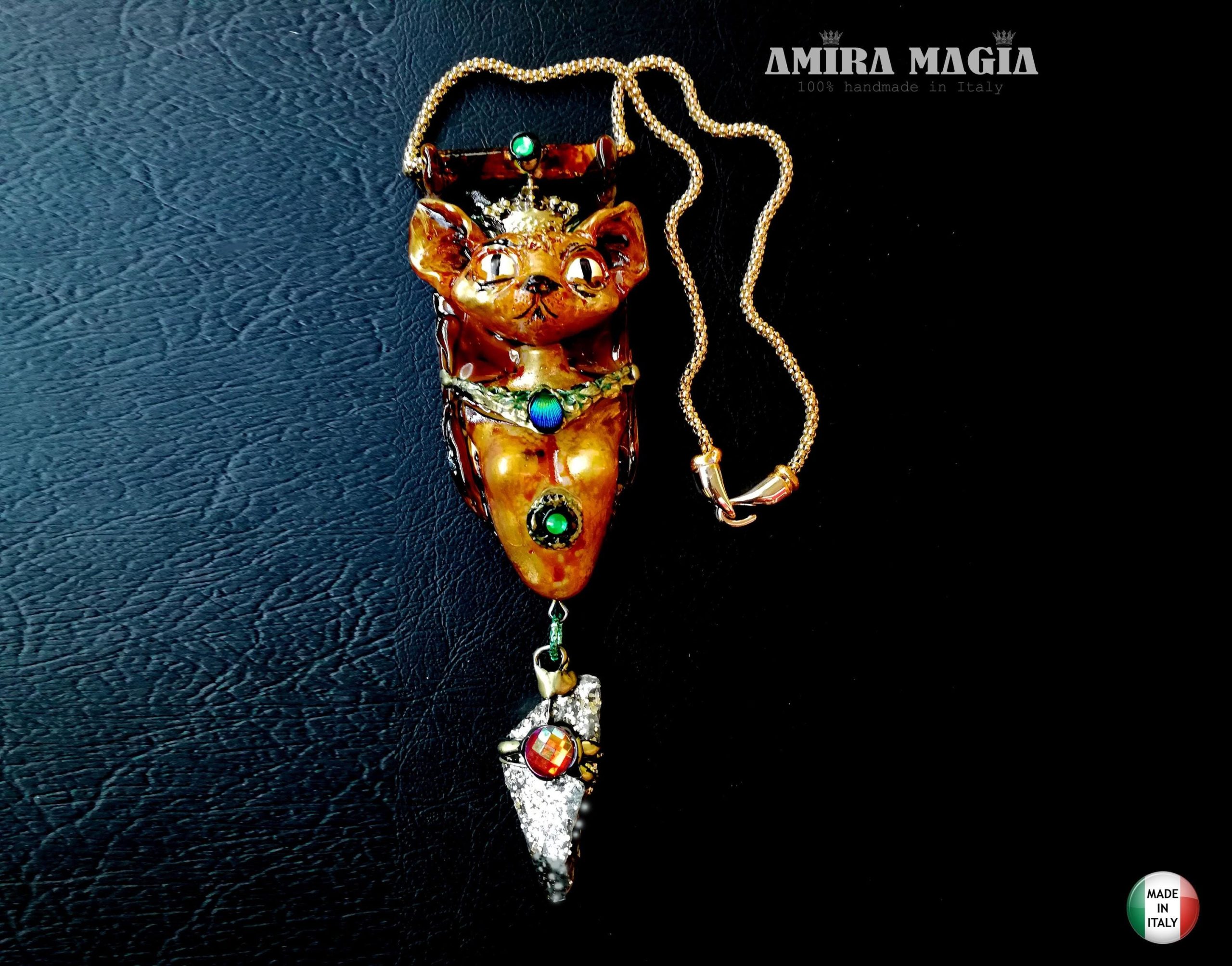 Handmade Bastet Cat Pendant, Belle Epoque Egyptian Revival Jewelry