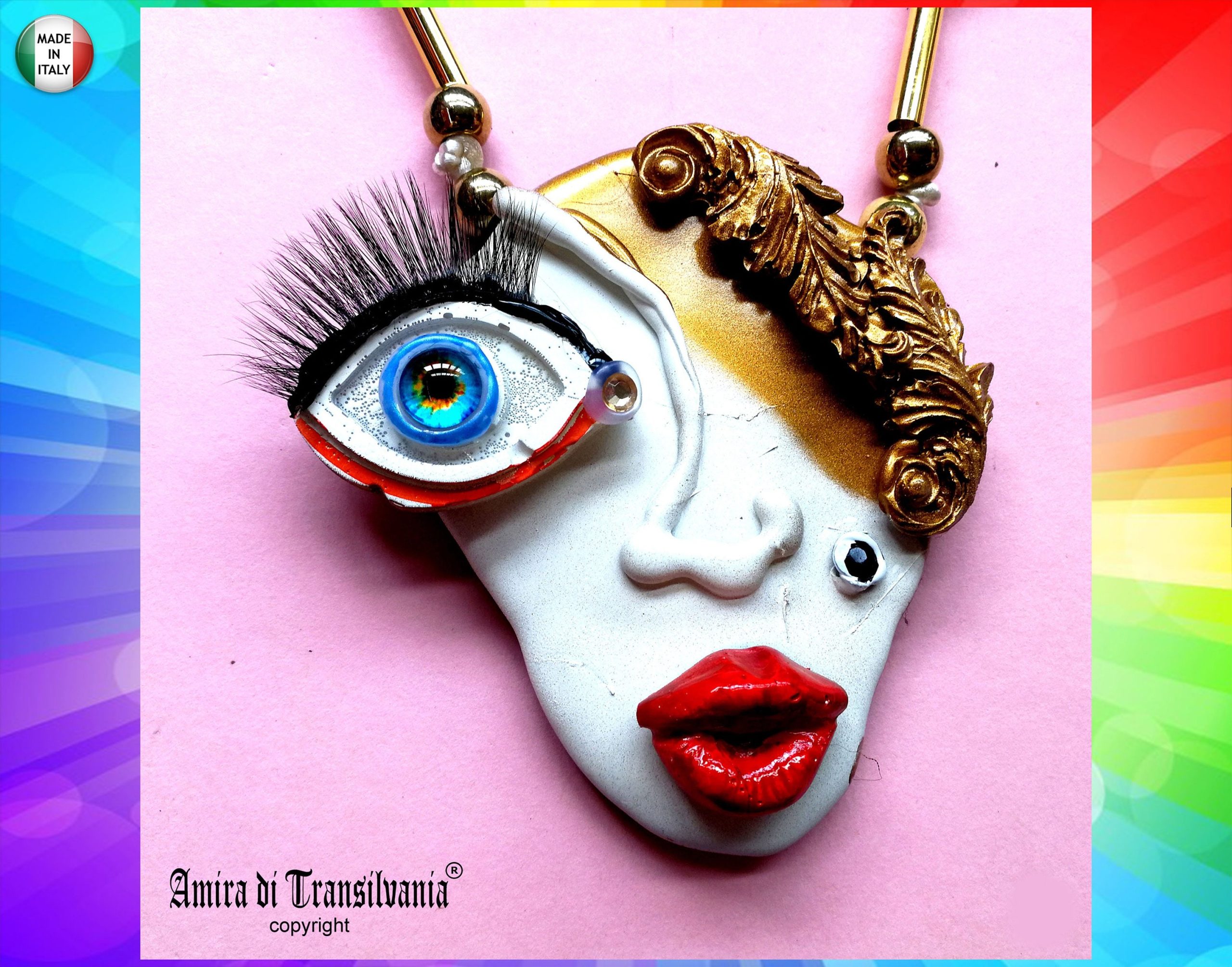 Brutalist Face Pendant, Pop Art Necklace, Handmade Italian Jewelry