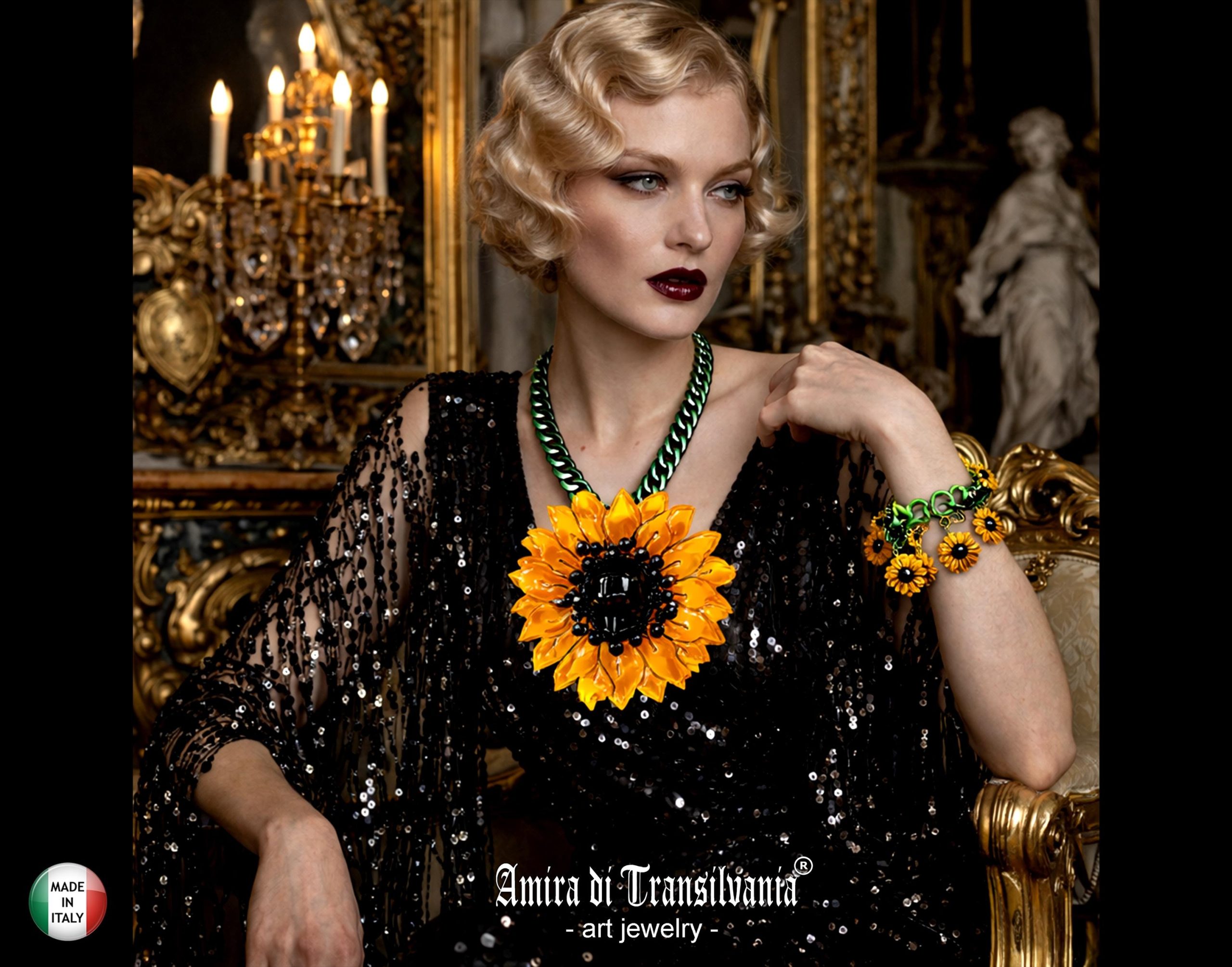 Sunflower Necklace and Bracelet Daisy Pendant, Floral Suit Set Jewelry, Sun Flower Brutalist Modernist