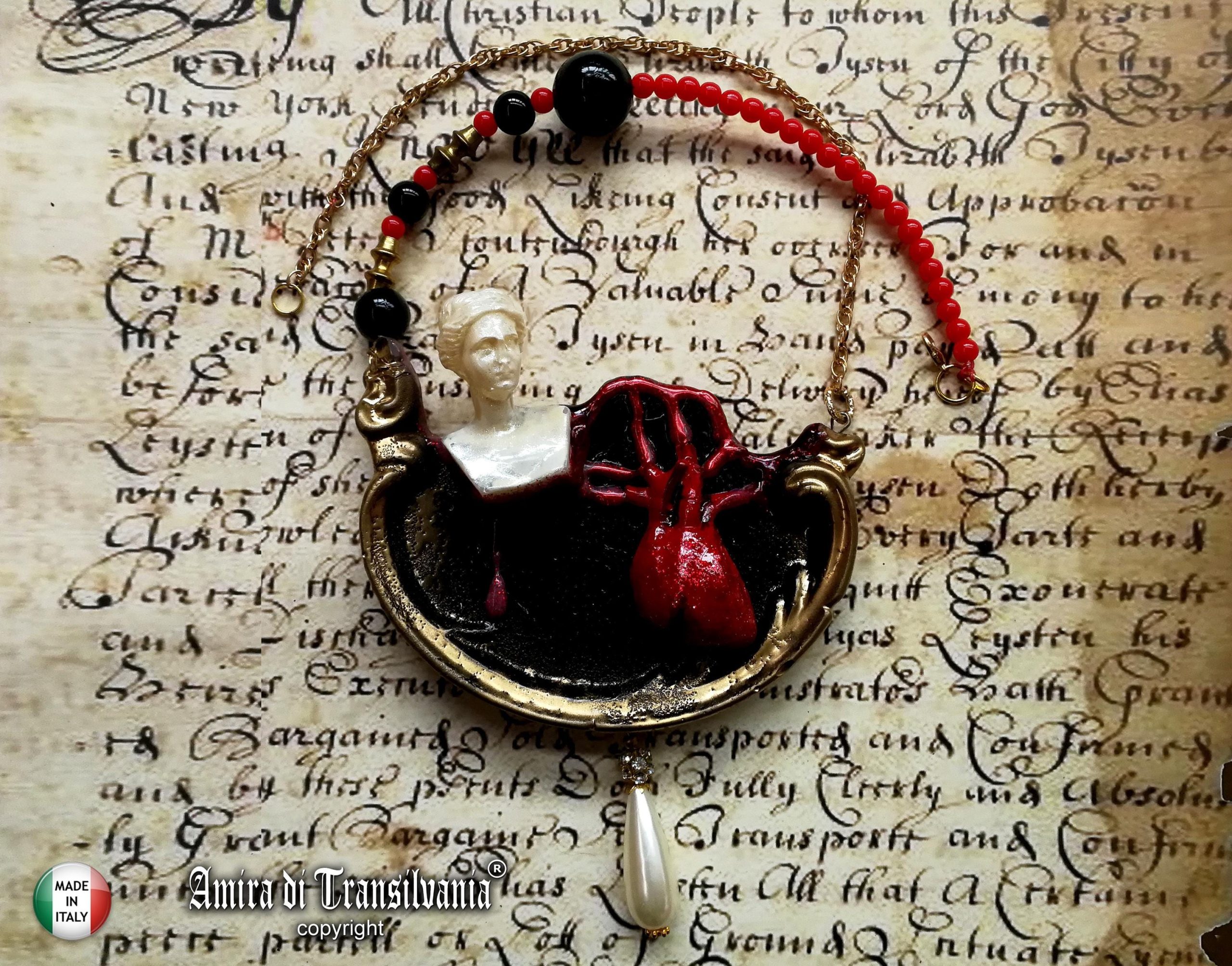 Brutalist Heart Pendant Necklace, Antique Statue, Pearl Jewelry
