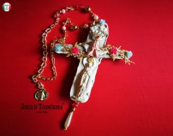 Baroque Virgin Mary Cross Pendant, Rococo Cherubim Bib Necklace