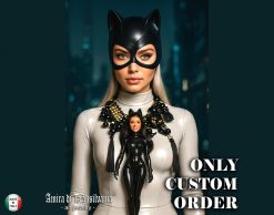 Doll Necklace, Cat Woman Cartoon Jewelry, Elegant Luxury Glamour Charm, Fetish Statement Pendant Assemblage
