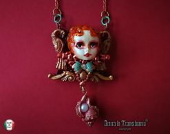 Art Deco Doll Head Pendant, Bird Pearl Charm, Belle Epoque Jewelry