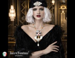 Art Deco Pendant - Statement Necklace Luxury Sculpted Doll, Natural Pearl Vintage Gemstone Couture Jewelry