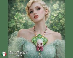 Statement Jewelry, Belle Epoque Sculpture Pendant, Four Leaf Clover Necklace Bib, Flower Crystal Charm