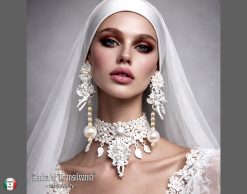 Bride Jewelry Set Wedding, Macrame Collar Statement Necklace Choker & Earrings, Embroidered Pearl Lace Crochet