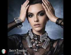 Futuristic Necklace, Transparent Bead Jewelry, Avant-garde Necklet, Italian Design Choker Collar Set Bracelet