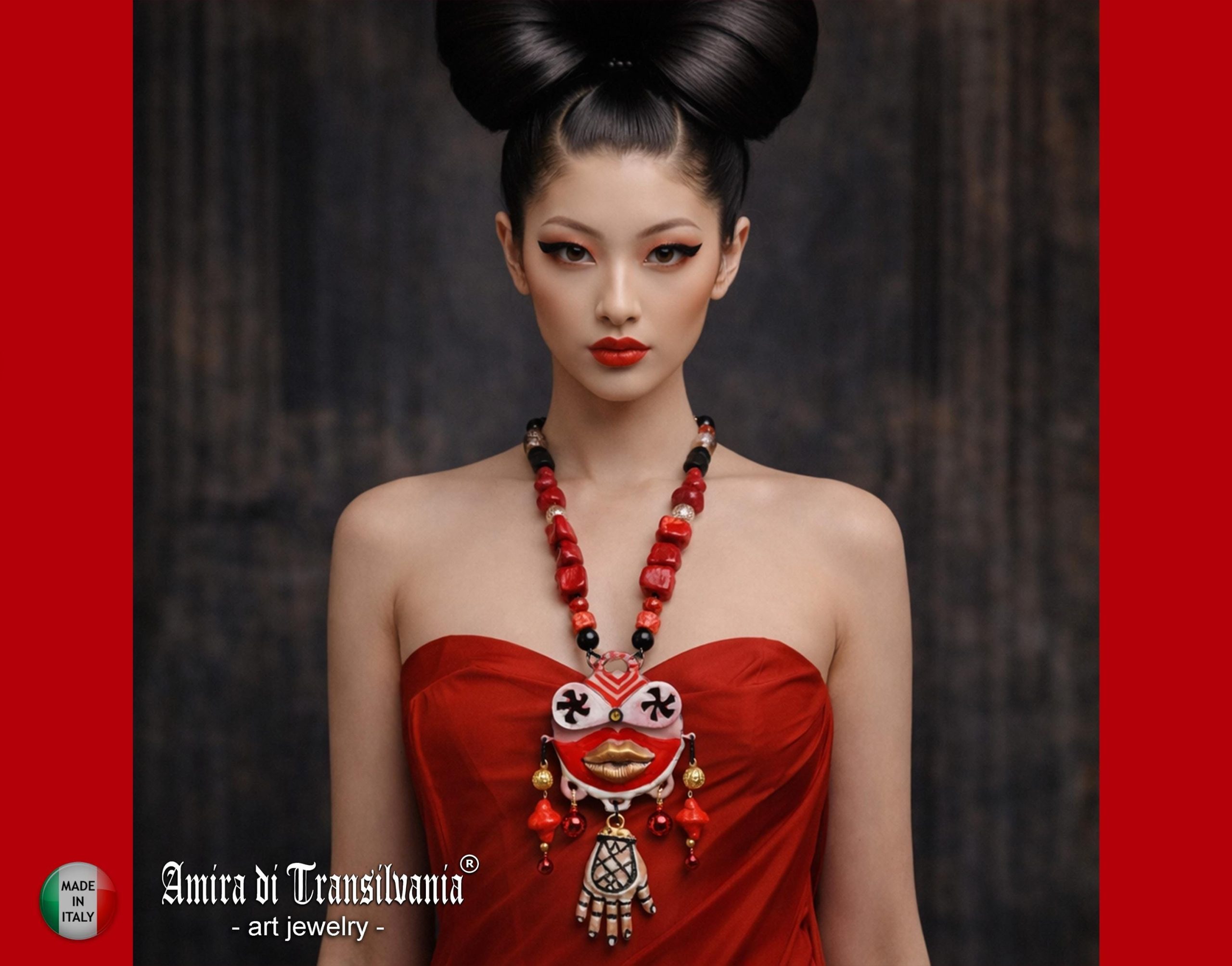 Tribal Jewelry Ainu Tribe, Japanese Folk Chunky Pendant, Helping Hand Statement Necklace Charm Maximalist