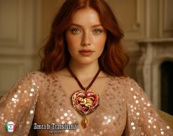 Art Nouveau Necklace, Peony Flowers Heart Pendant, Doll Child Baby Newborn Slepping, Jewelry Charms