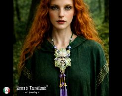 Designer Jewelry, Chunky Pendant Forest Spirit Guide, Green Elf Little People Locket Necklace Charm