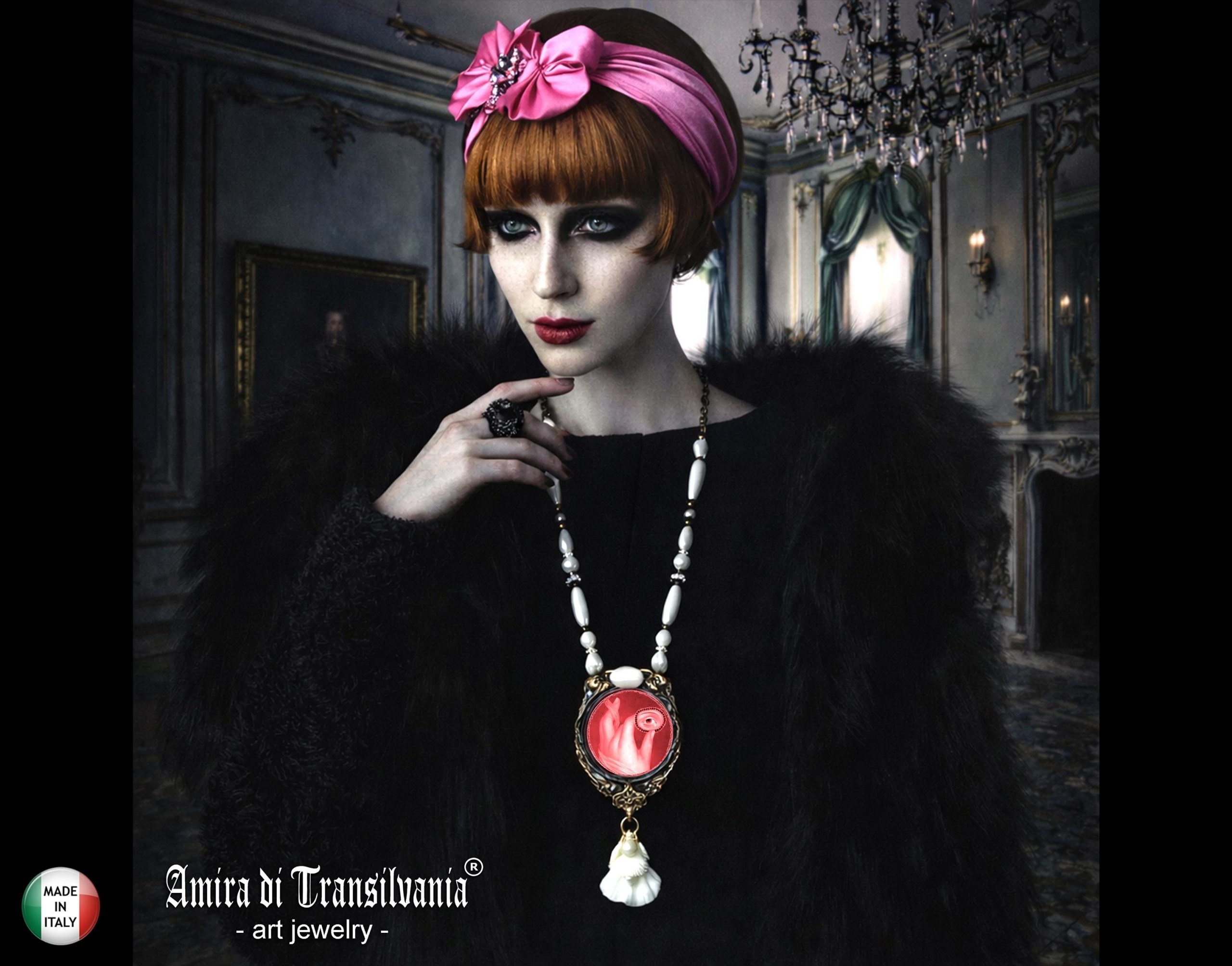 Baroque Pearl Necklace, Conch Shell Eye & Hand Jewelry, Luxury Pendant Rococo Charm Statement Jewellery