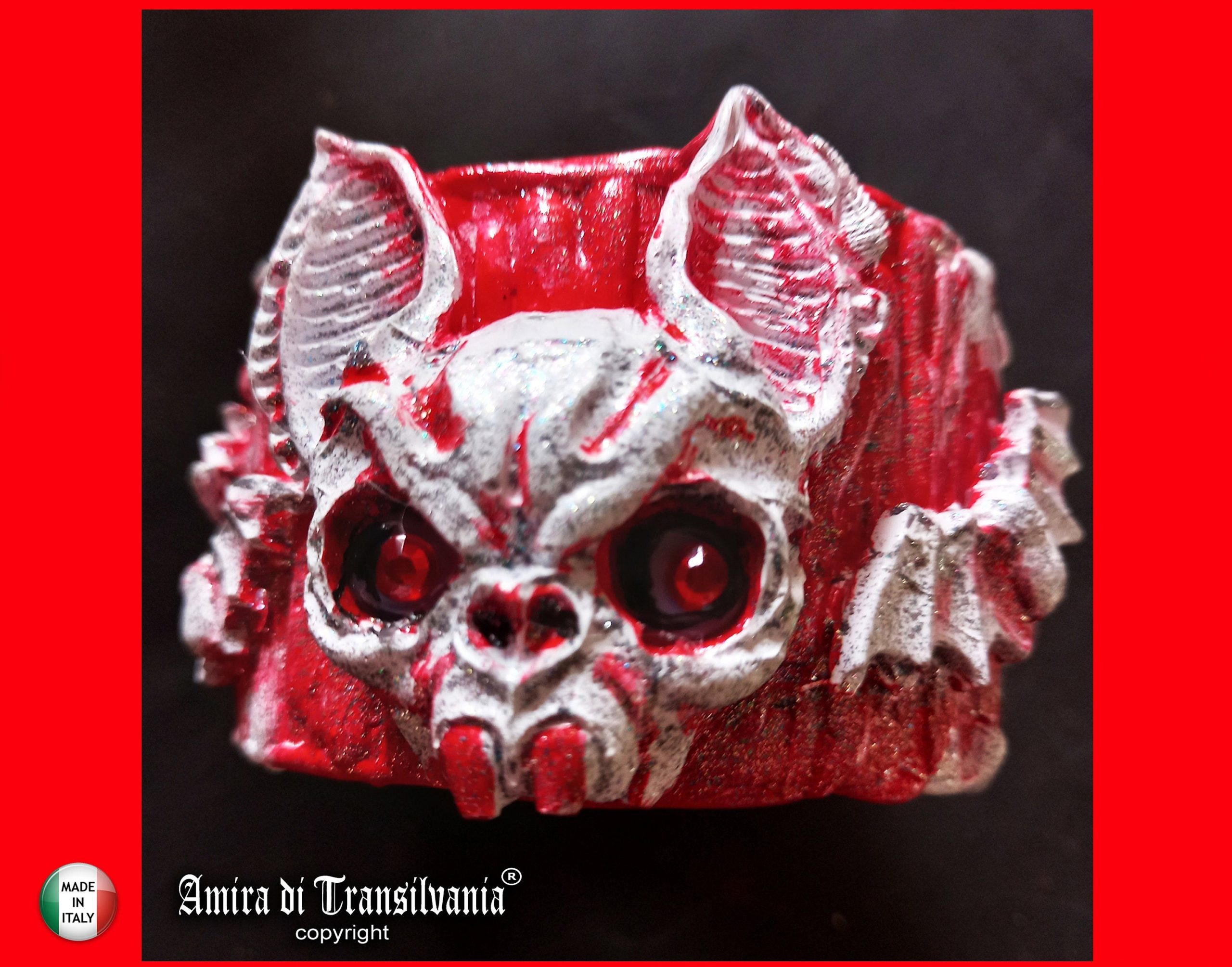 Bat Vampire Rigid Bracelet Jonc, Red Bangle Dracula Castle Transilvania Blood Sculptural Statement Jewelry