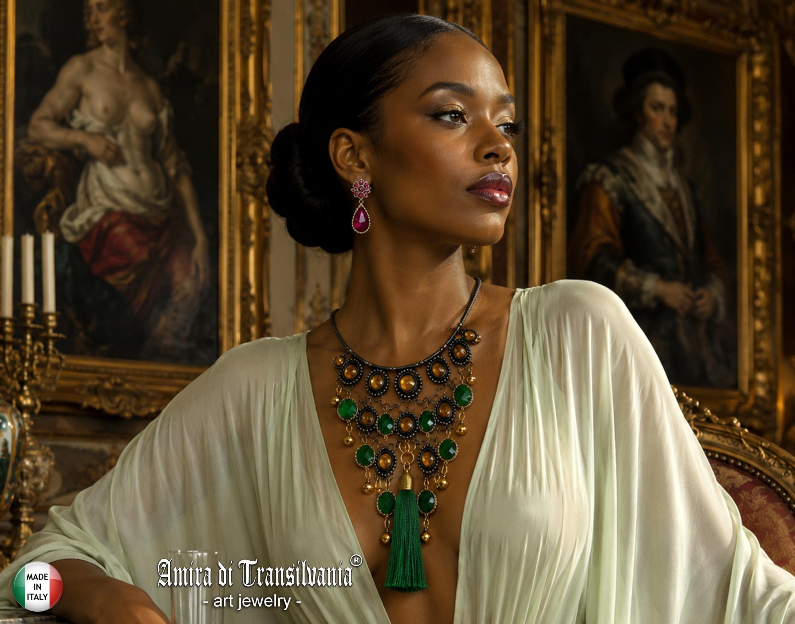 Kelly Green Necklace Crystal Bib Emerald Green Statement Layered Collar Jewelry Luxury Tassel Choker