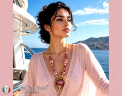 Natural Exotic Shell, Gold & Fuchsia Magnesite Rondelle Statement Necklace Jewelry Summer Luxury Sea Pendant