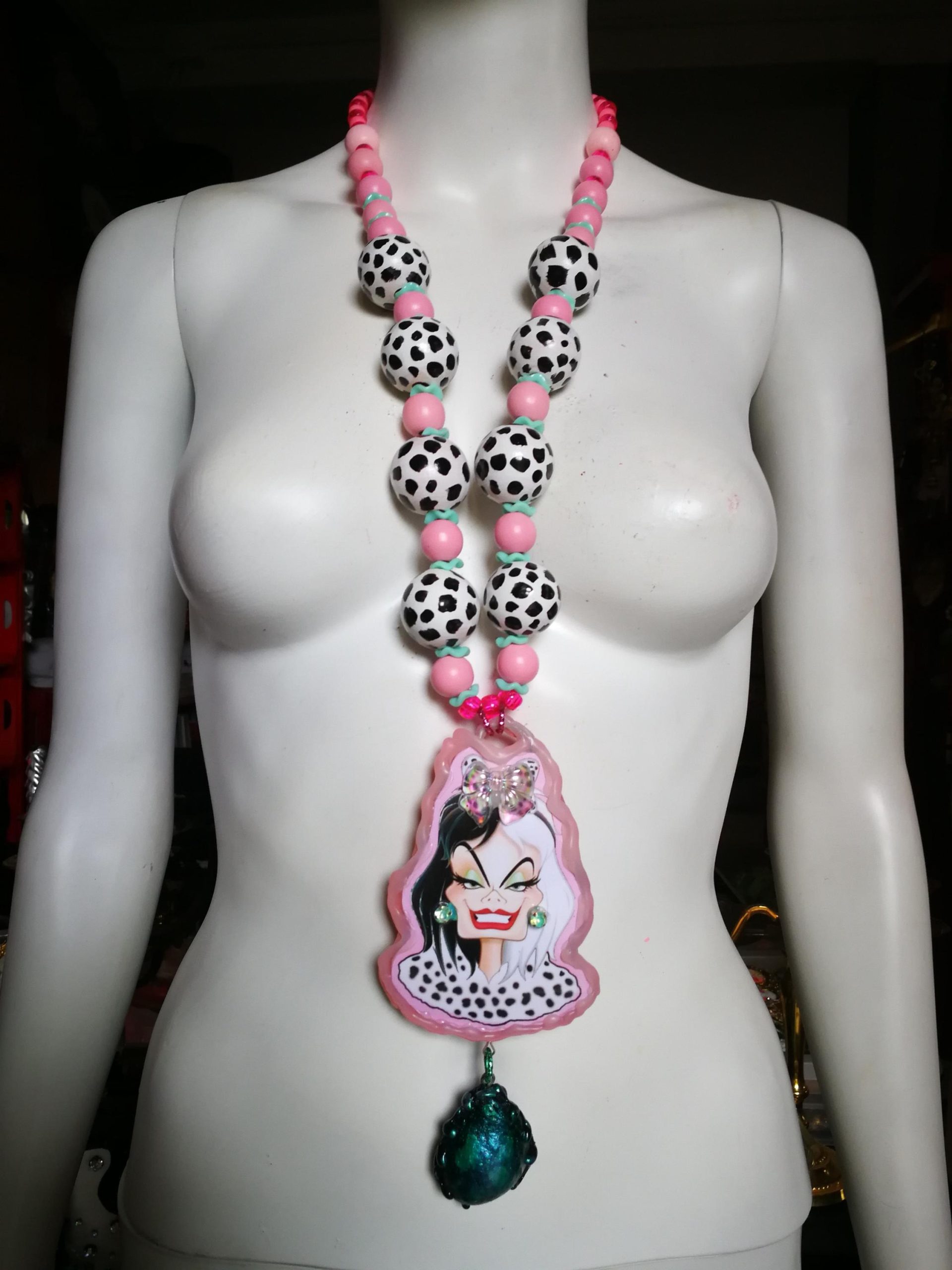 Cruella de Vil - Big Bold Chunky Necklaces, Statement Cartoon Jewelry, Hollywood Icon Whimsical Pendant