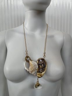 Shell Jewelry, Sea Glass Necklace Statement Pendant, Luxury Conch Charm Chain Collar Ear Pearl