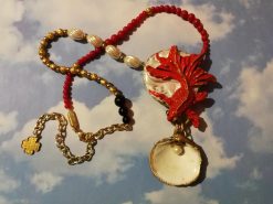 Red Pisces Koi Fish Necklace Jewelry, Natural Shell Pendant Pearl Collier, Luxury Statement Jewellery