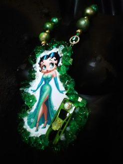Betty Boop - Big Bold Chunky Necklaces, Statement Green Emerald Jewelry, Old Hollywood Icon Diva Pendant