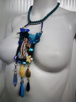 Art Deco Necklace, Artist Statement Jewelry Royal Portrait & Butterfly Flower Retro Pendant Charleston Collar