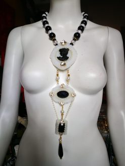 Cameo Jewelry, Layered Necklace Gallery Wall, Dramatic Royal Portrait Pendant Statement Baroque Black & White