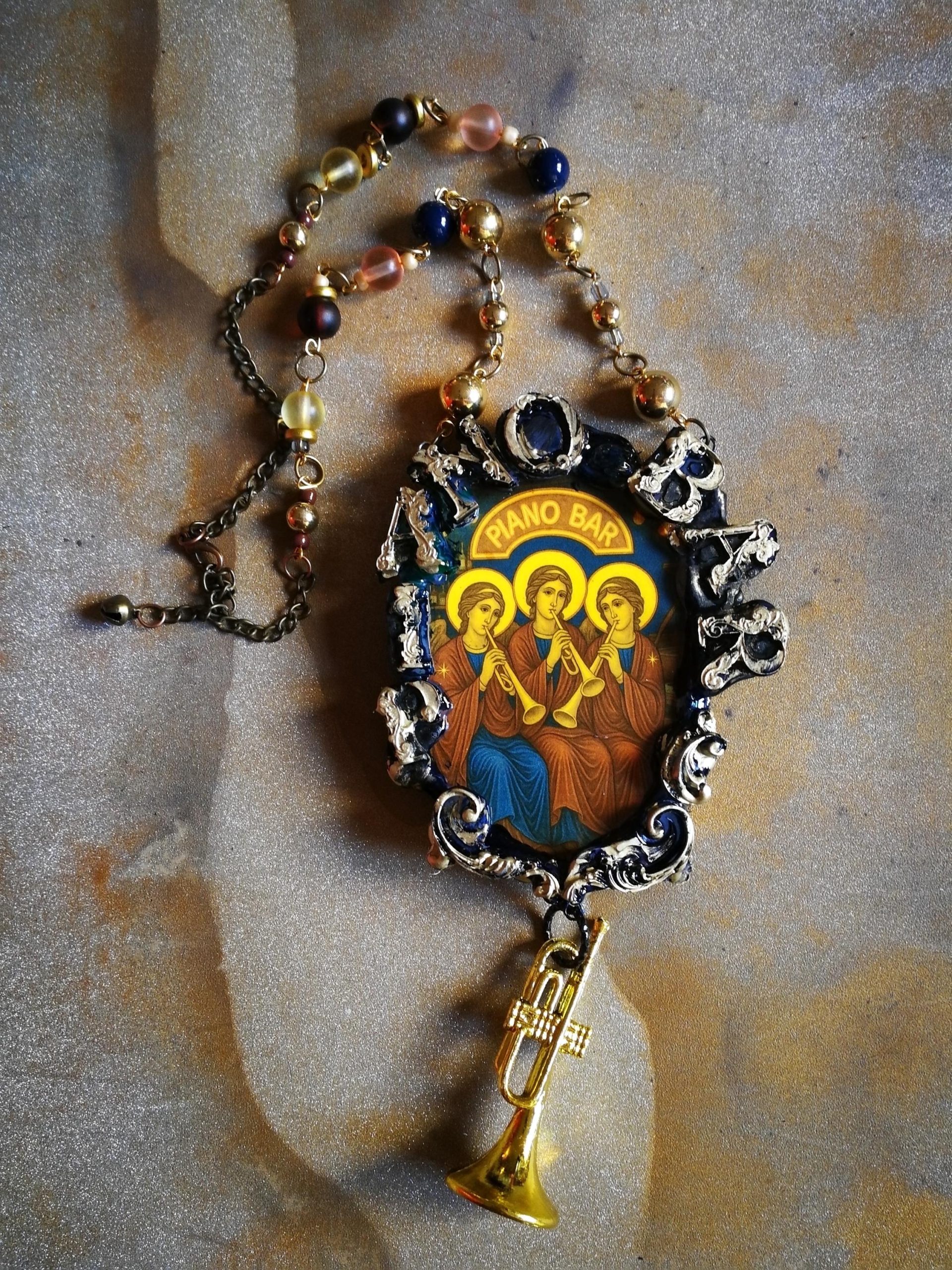 Holy Pop Pendant, Oddities and Curiosities Jewelry Religious Baroque, Icon Necklace Ironic Musical Angel