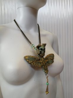 Butterfly Skull Pendant, Lunar Moth Victorian Gothic Statement Necklace & Steampunk Fantasy Charm Sculptural Jewelry