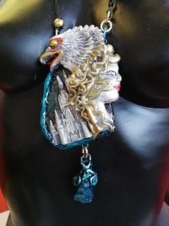 Silver Eagle Pendant, Statement Necklace Vulture Wild Bird Jewelry, Viking Castel Raw Stone Charm