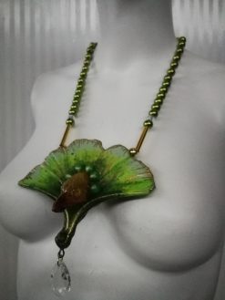 Eagle Bird Necklace, Art Deco Chunky Pendant, Statement Fan Leaf Nature Jewelry Crystal Charm