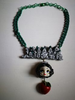 Whimsical Jewelry, Snow White & the Seven Dwarfs Necklace Manga Doll Fantasy Pendant Cartoonish Apple Charm