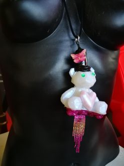 Designer Jewelry, Extravagant Pendant Animal Amulet, Teddy Polar Bear Nordic Ice, Necklace Butterfly Charm