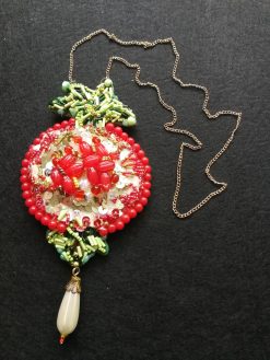 Passion Fruit Necklace, Hand Embroidered Jewelry, Luxury Pendant Pearl Charm, Chain Amulet Collar Jewelry