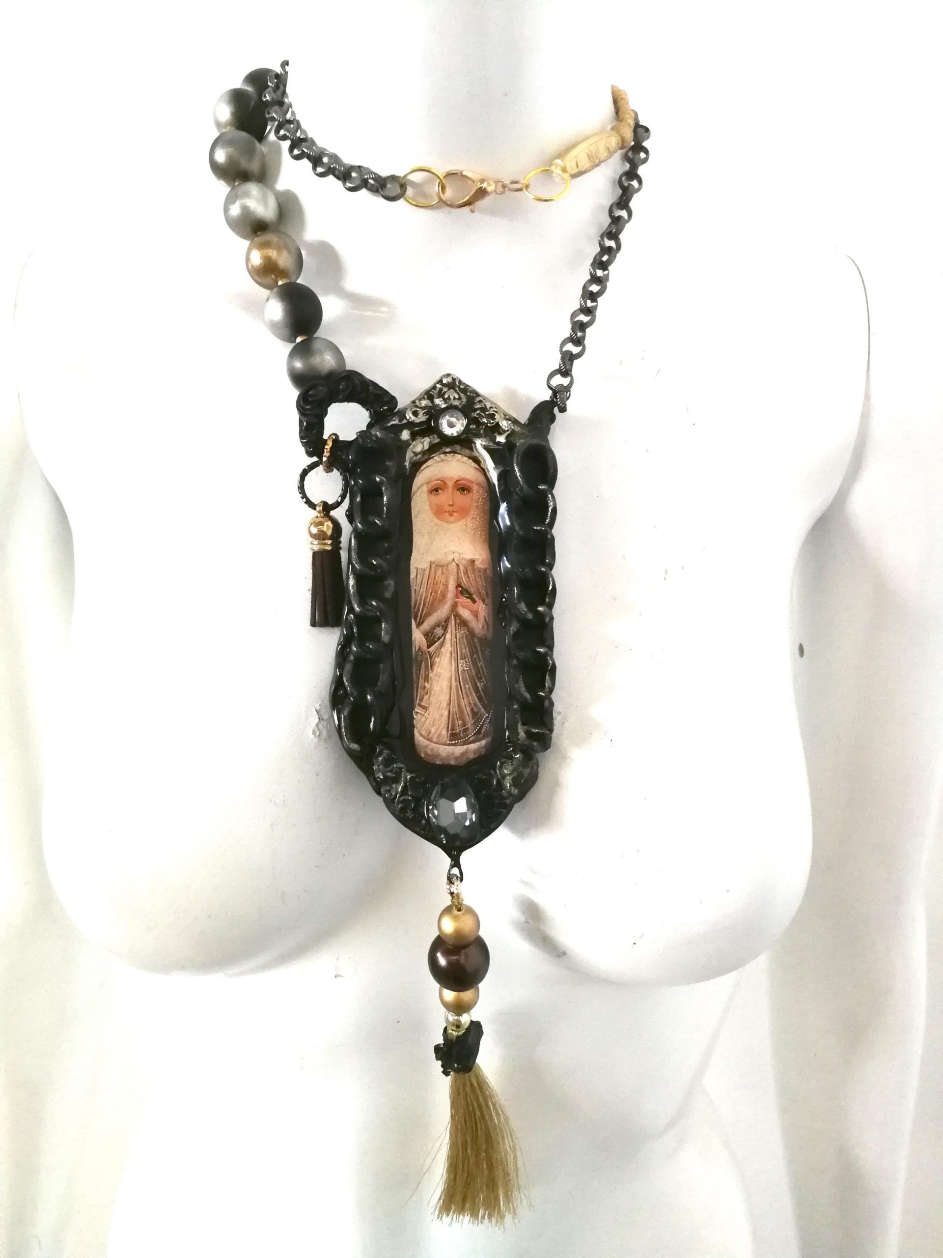 Matryoshka Dolls, Statement Charm Jewelry, Antique Traditional Folk Russian Necklace, Folkloric Esclusive Pendant Locket