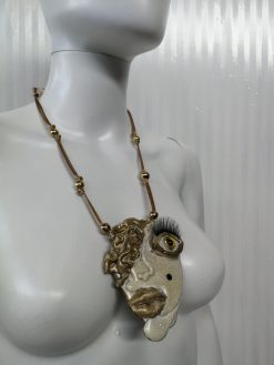 Happy Face Necklace, Brutalist Pendant Chunky Portrait, Minimalist Eye Lips Pop Jewelry Charm Head