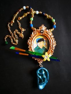 Van Gogh Ear Necklace, Statement Vintage Baroque Frame Charm, Artist Pendant Luxury Art Jewelry