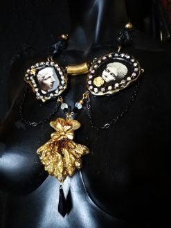 Greek Statue, Baroque Sicilian Massive Necklace, Rococo Pendant Assemblage, Luxury Jewelry Greece Antique