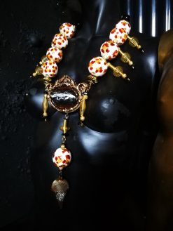 Haute Couture Necklace, Onyx Leopard Tibetan Brass Beaded Chest OOAK Luxury Statement Sculptural Jewelry