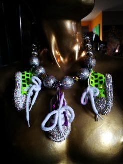 Custom Sneakers, Whimsical Statement Necklace Bling Beads Rhinestone Accents Quirky Jewelry Personalized Sport Lover