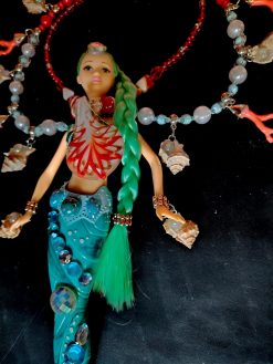 Siren Mermaid, Extravagant Jewelry Futuristic Doll Fish, Bib Pendant Seashell Conch Shell Coral Charm