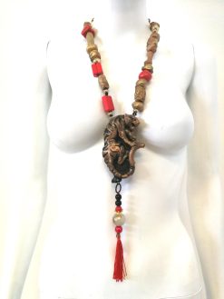 Black Panther Pendant, Designer Jewelry Sculptural Statement Big Bold Chunky Necklace Golden Wild Animal