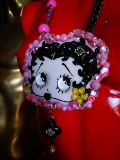 Large Betty Boop Pendant with Black Chain , Whimsical Femme Fatale Jewelry Hollywood Icon Necklace