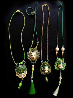 Statement Necklace - Animal Pendant Luxury Art Jewelry - Wild Cat Memorial Totem Sculptural Beaded Design